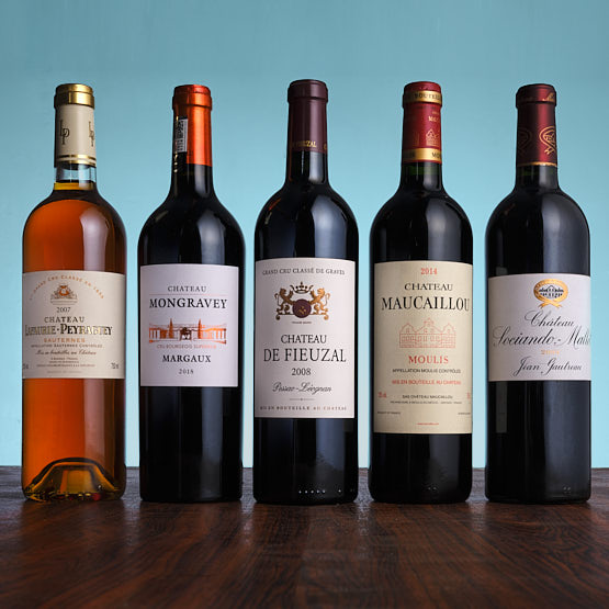 Vin Sauterne Lafaurie-Peyraguey, Margaux Mongravey, Pessac-Léognan Chateu de Fieuzal, Moulis, Chateau Sociado Mallet